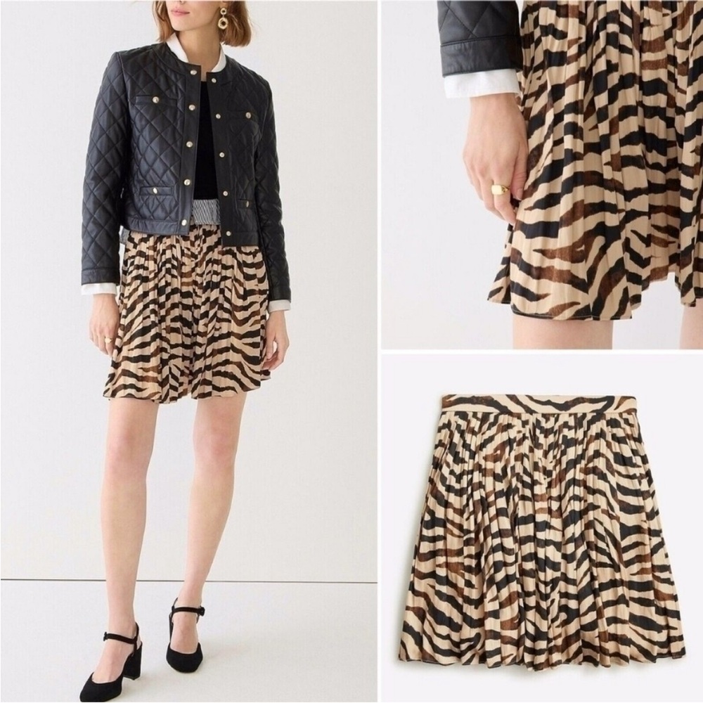 J. Crew rFeatherweight Satin Mini Skirt in Zebra Stripe Size 2 NWT
